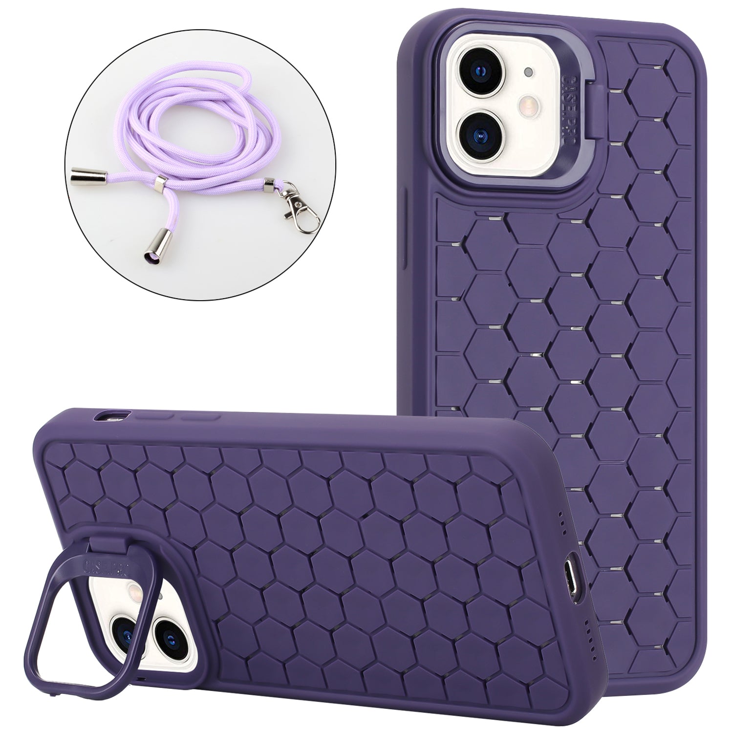 For iPhone 12 Magnetic Case Lens Frame Kickstand Heat Dissipation TPU Cover with Lanyard