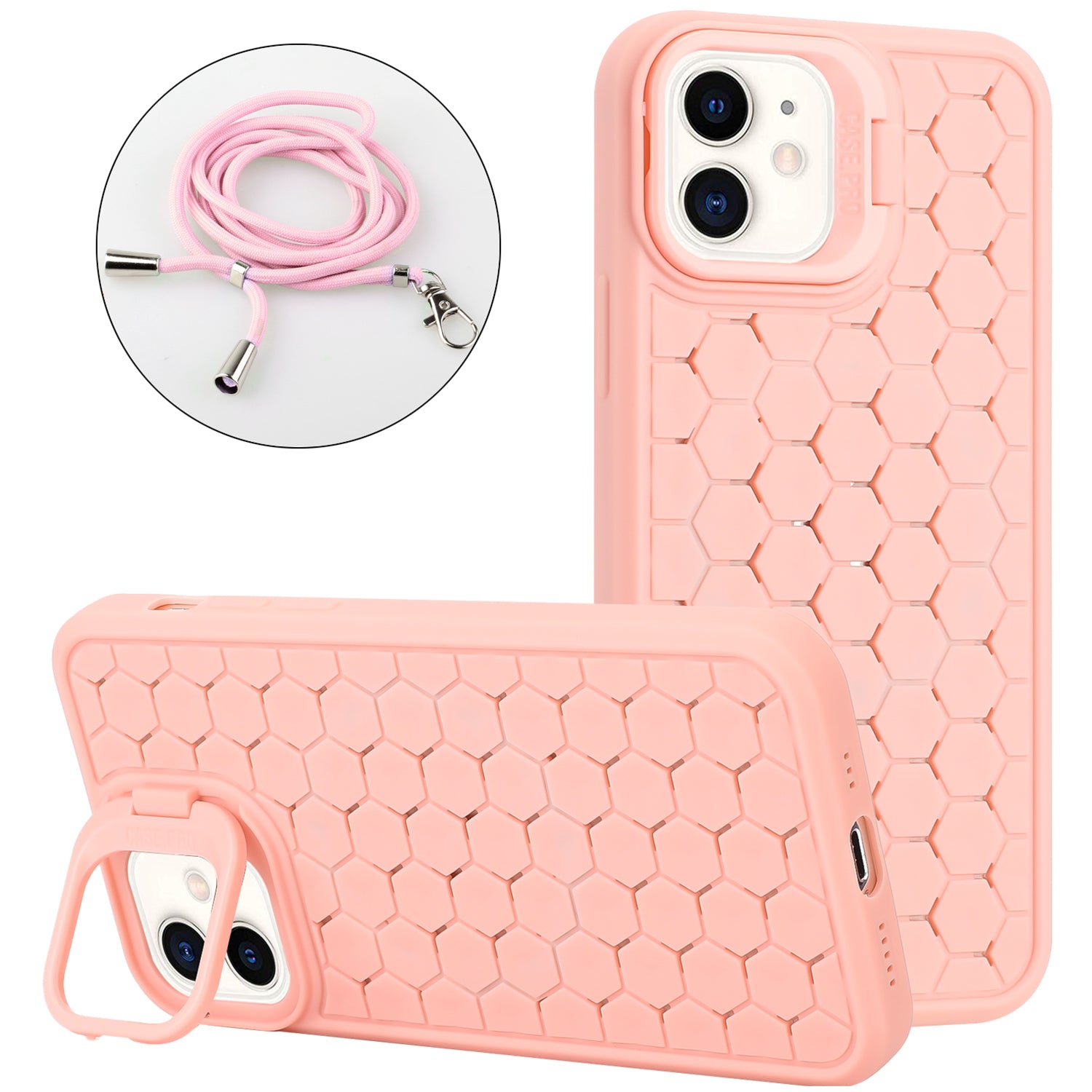 For iPhone 12 Magnetic Case Lens Frame Kickstand Heat Dissipation TPU Cover with Lanyard