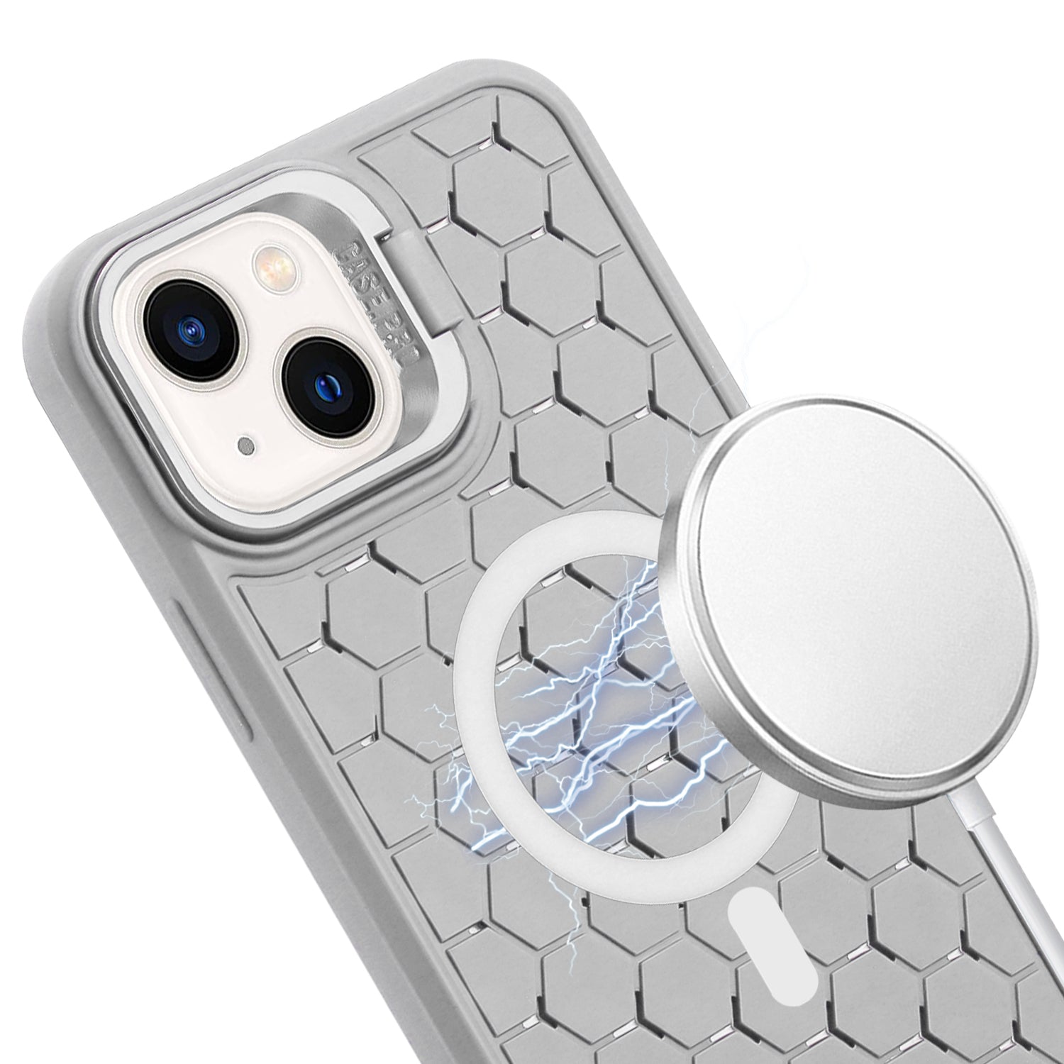 For iPhone 14 TPU Case Kickstand Heat Dissipation Magnetic Phone Cover with Lanyard
