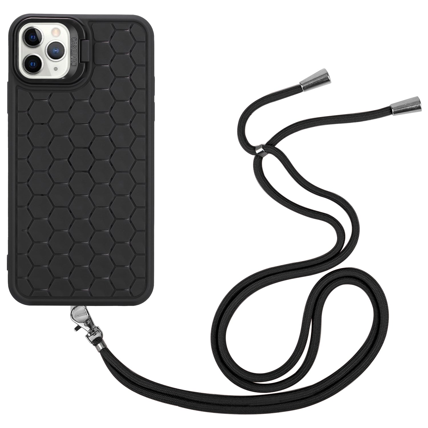For iPhone 11 Pro TPU Case with Lanyard Lens Frame Kickstand Magnetic Phone Cover