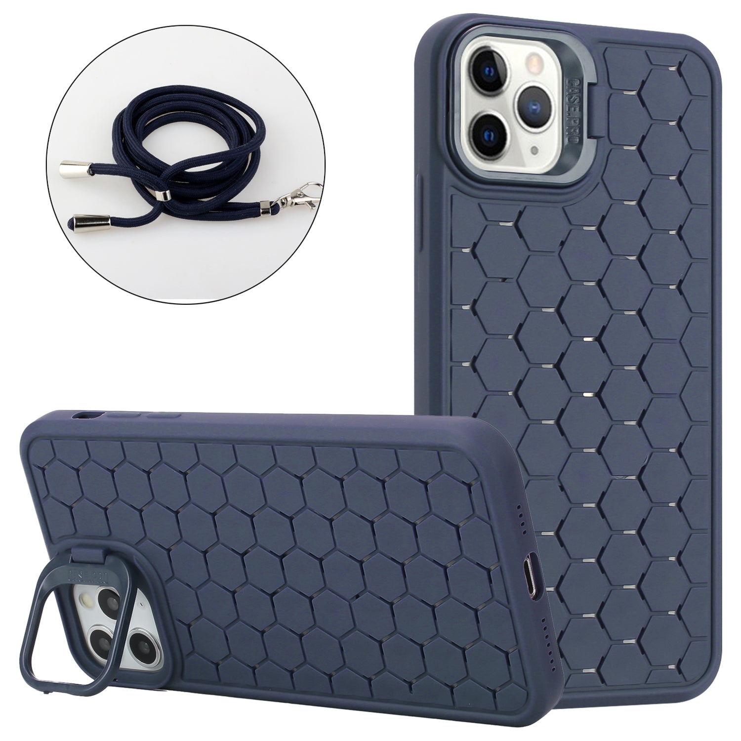 For iPhone 11 Pro TPU Case with Lanyard Lens Frame Kickstand Magnetic Phone Cover