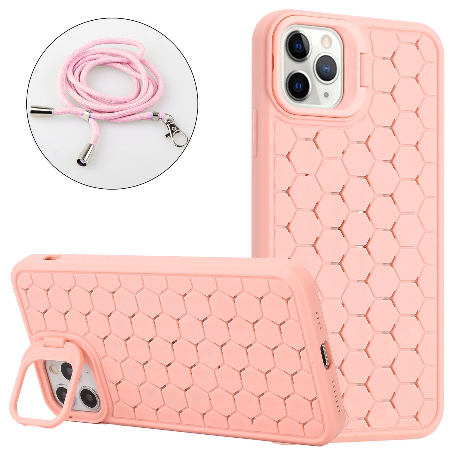 For iPhone 11 Pro TPU Case with Lanyard Lens Frame Kickstand Magnetic Phone Cover