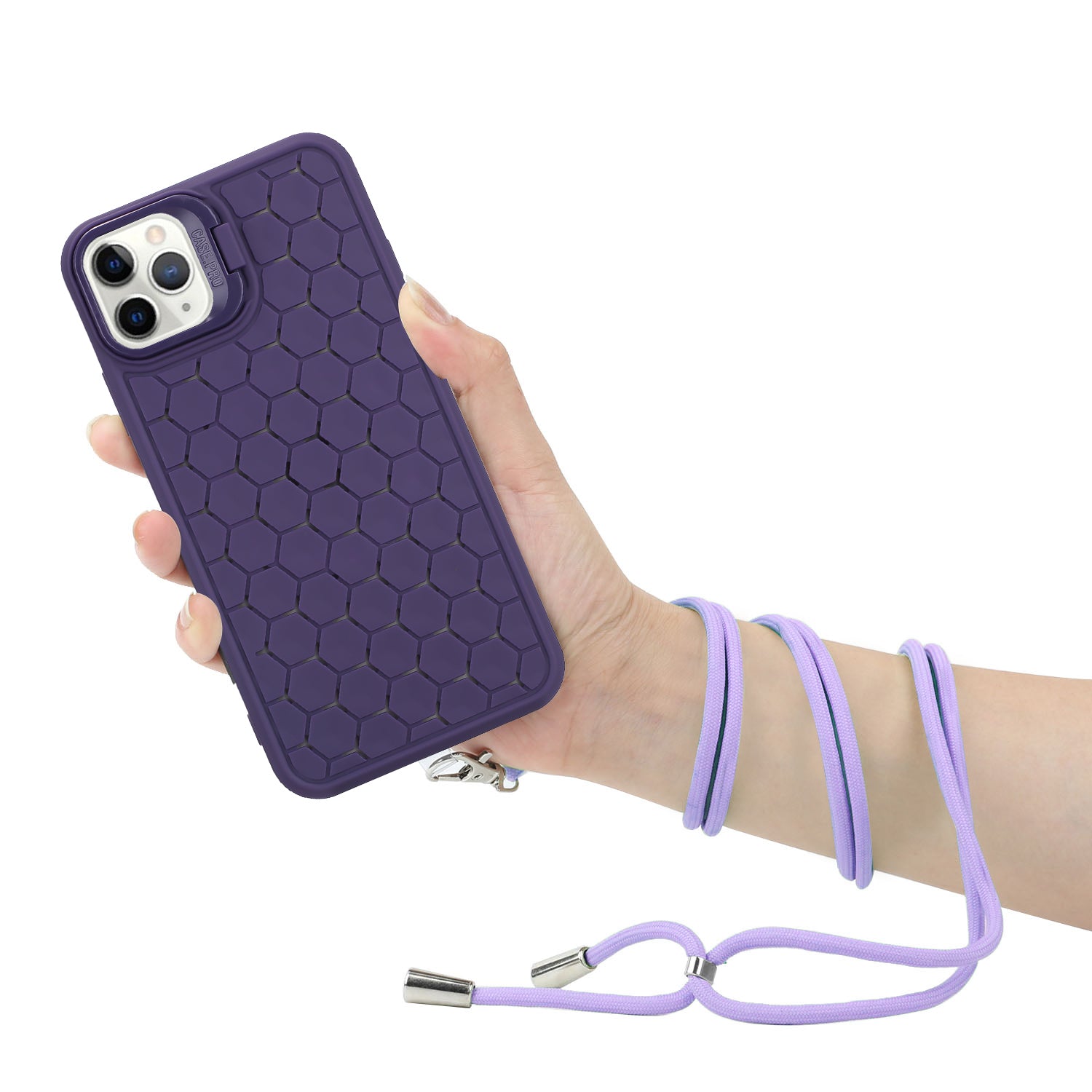 For iPhone 14 Pro Max Magnetic Case Soft TPU Kickstand Back Cover with Lanyard