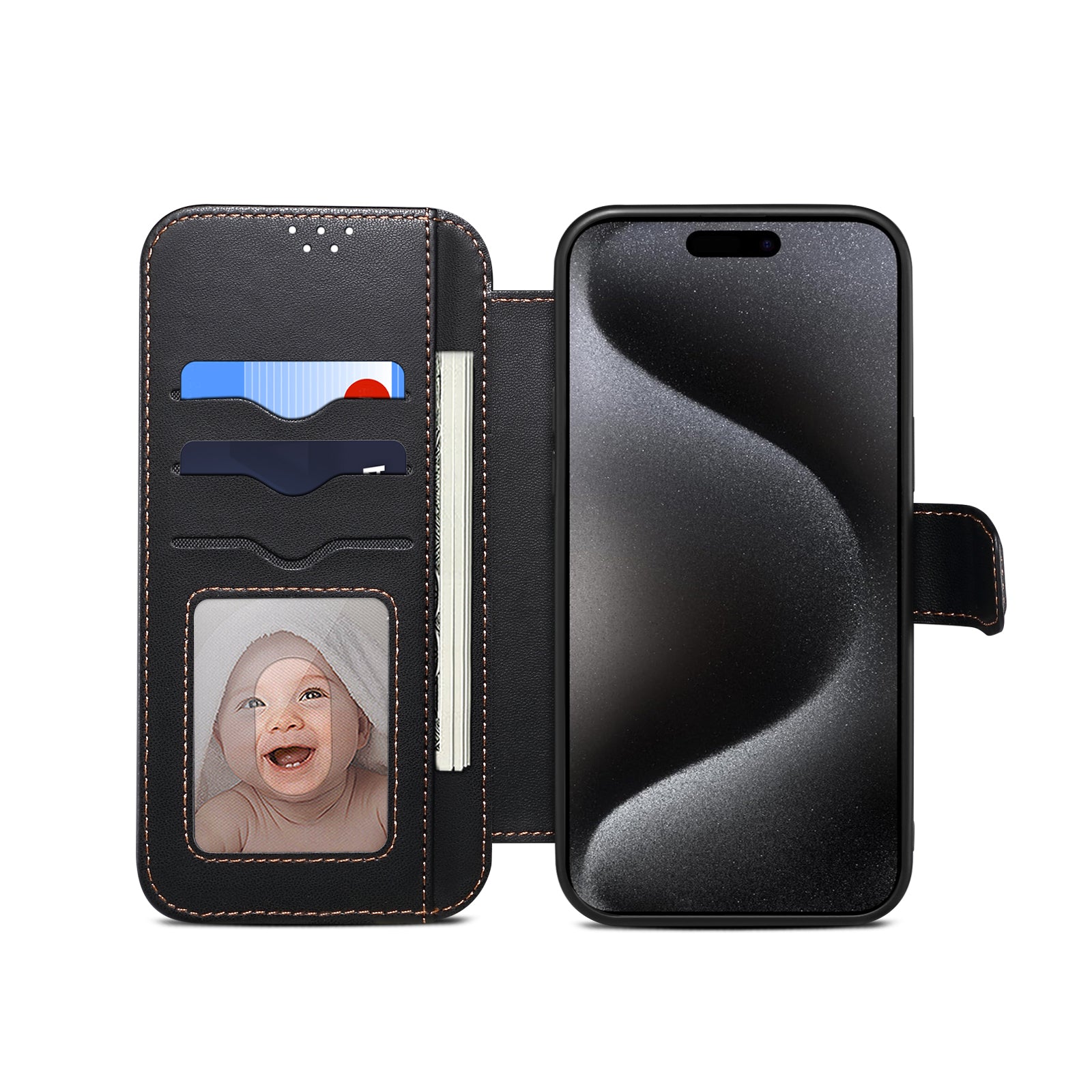 E1 For iPhone 14 Plus / 15 Plus Cover Magnetic Leather Stand Cell Phone Case Compatible with MagSafe