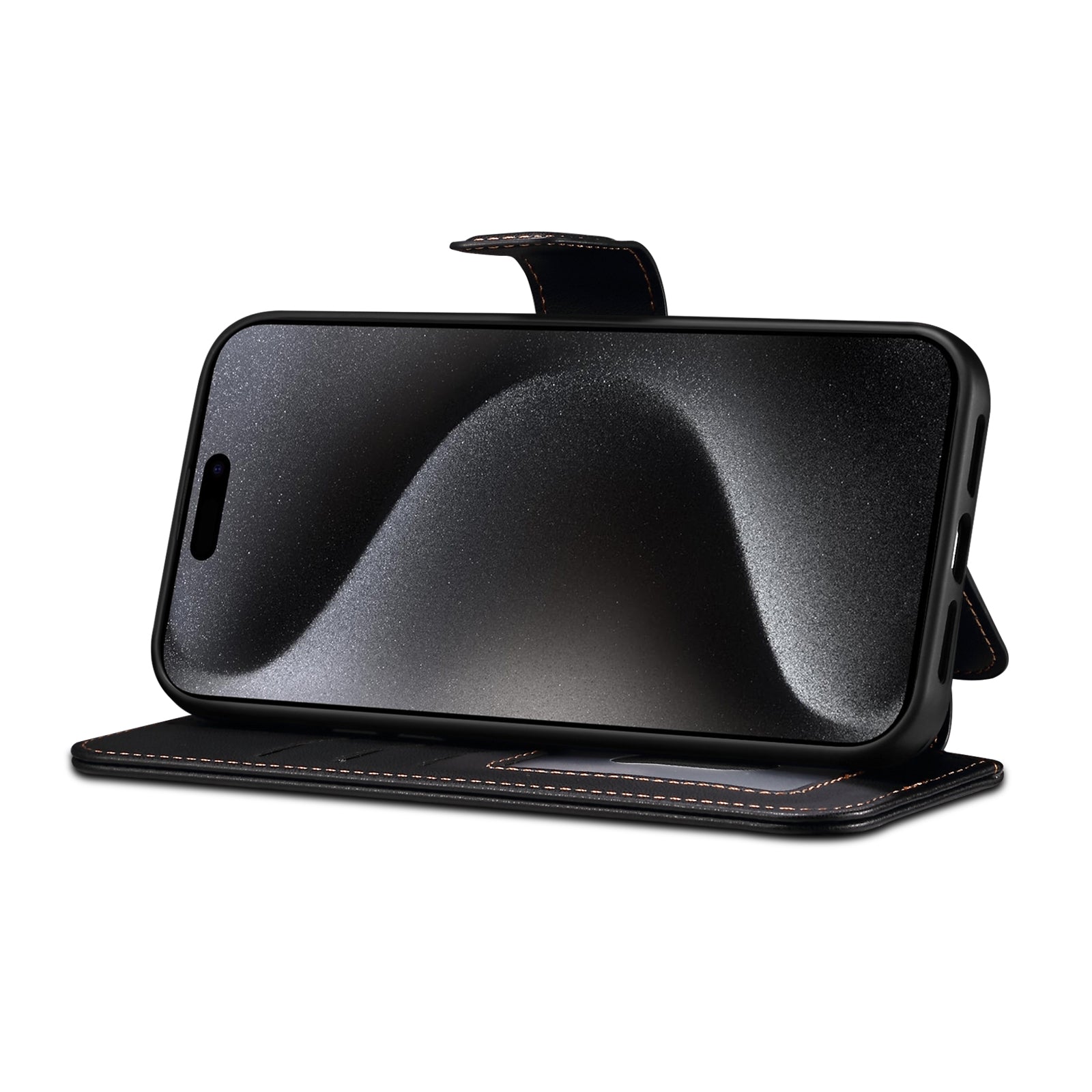 E1 For iPhone 14 Plus / 15 Plus Cover Magnetic Leather Stand Cell Phone Case Compatible with MagSafe