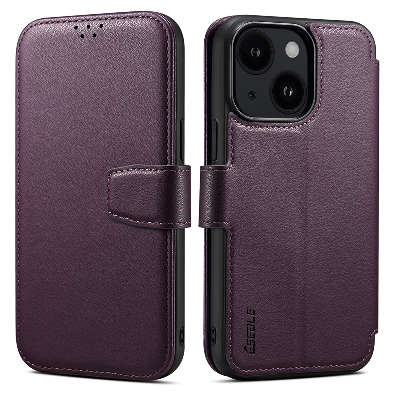 E1 For iPhone 14 Plus / 15 Plus Cover Magnetic Leather Stand Cell Phone Case Compatible with MagSafe