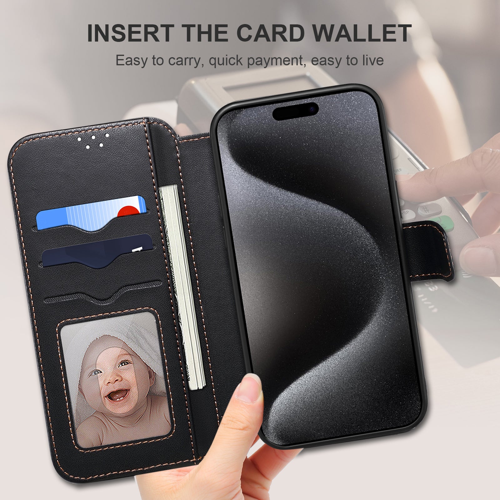 E1 For iPhone 14 Pro Max Case Compatible with MagSafe Nappa Texture Leather Wallet Stand Phone Cover