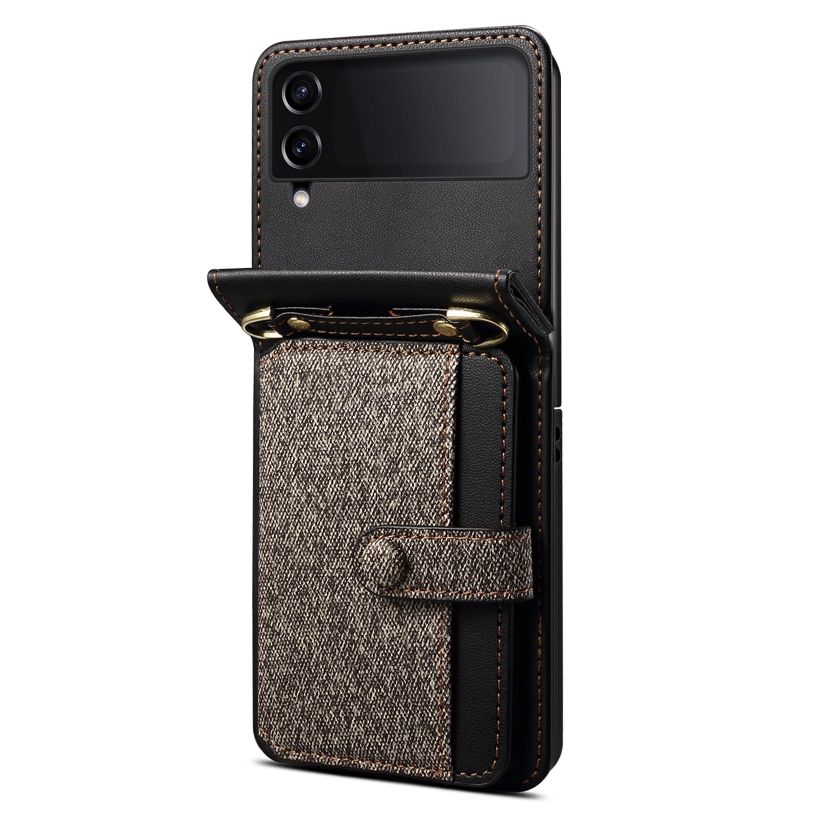 For Samsung Galaxy Z Flip4 5G Phone Case PU Leather+PC Phone Cover with Strap