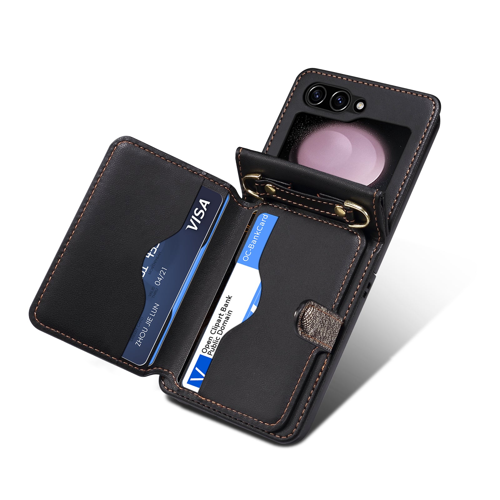 For Samsung Galaxy Z Flip4 5G Phone Case PU Leather+PC Phone Cover with Strap