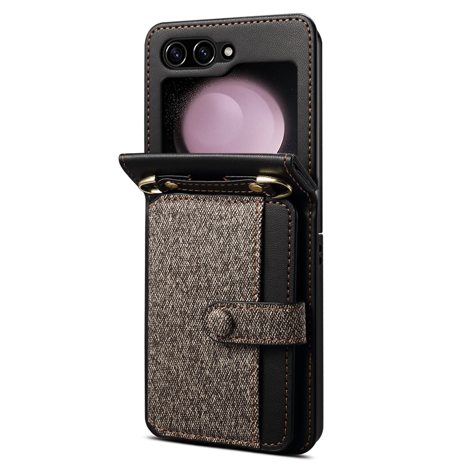 For Samsung Galaxy Z Flip5 5G Case PU Leather+PC Phone Protective Cover with Strap