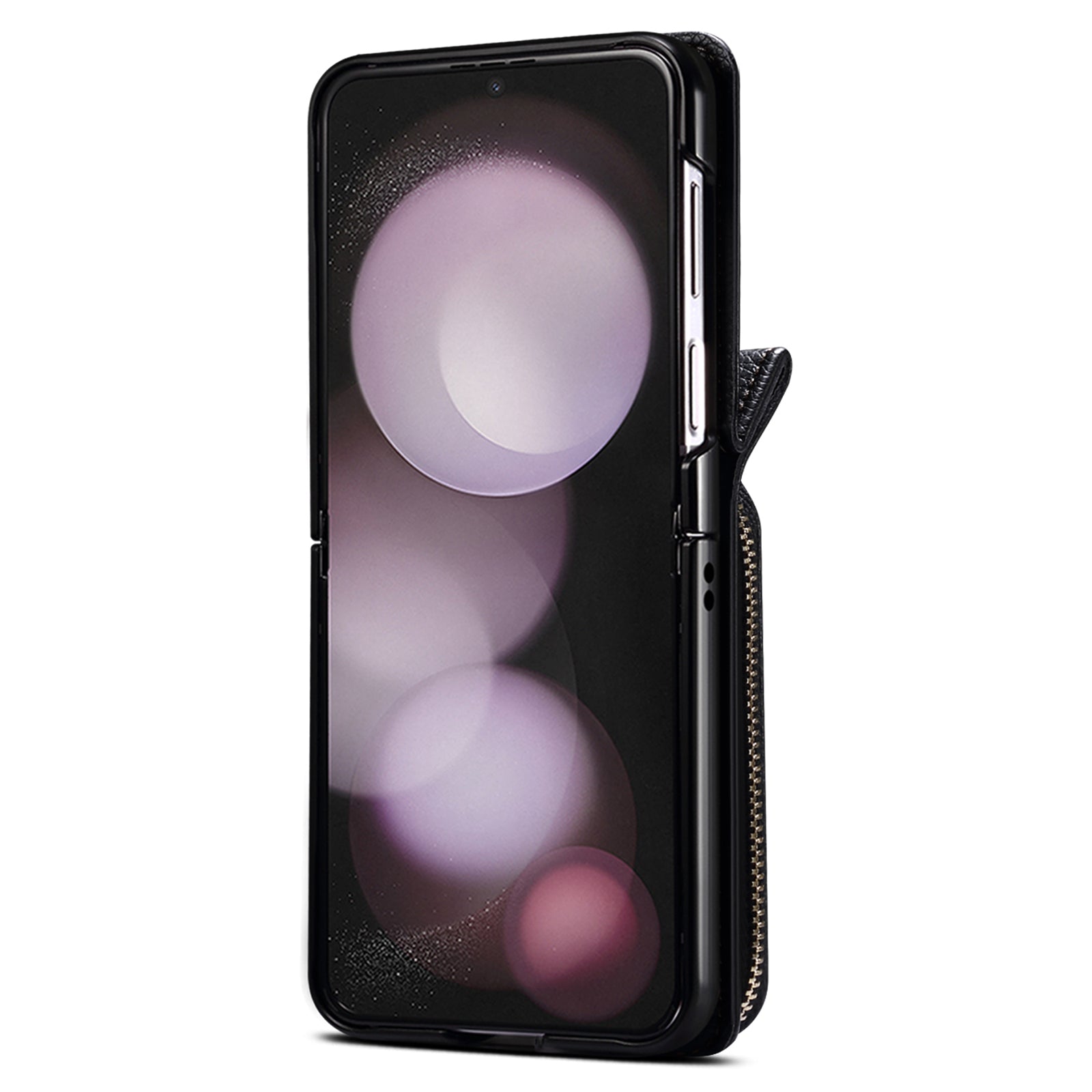 For Samsung Galaxy Z Flip5 5G Phone Cover Zipper Design PU Leather+PC Phone Cover with Strap