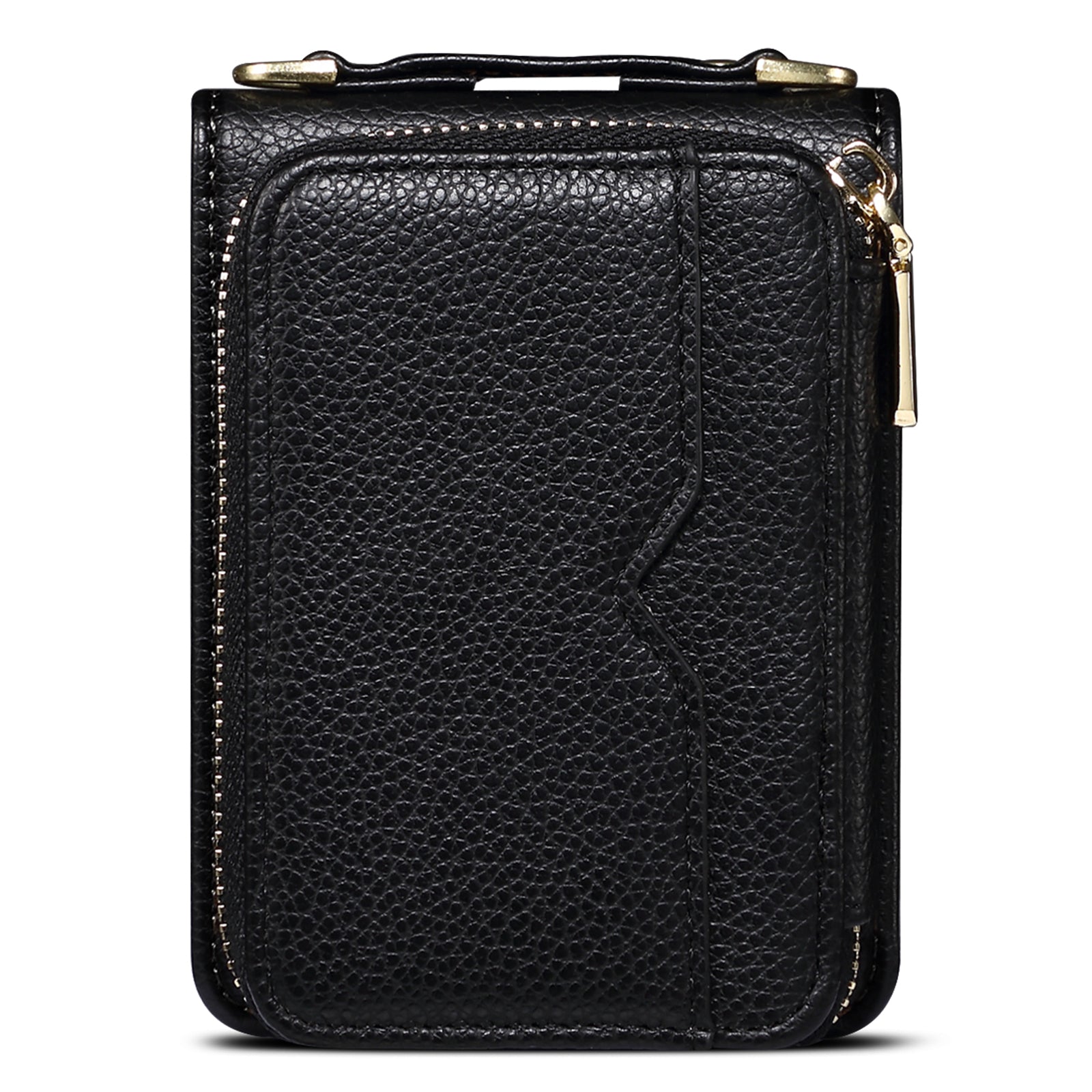 For Samsung Galaxy Z Flip5 5G Phone Cover Zipper Design PU Leather+PC Phone Cover with Strap