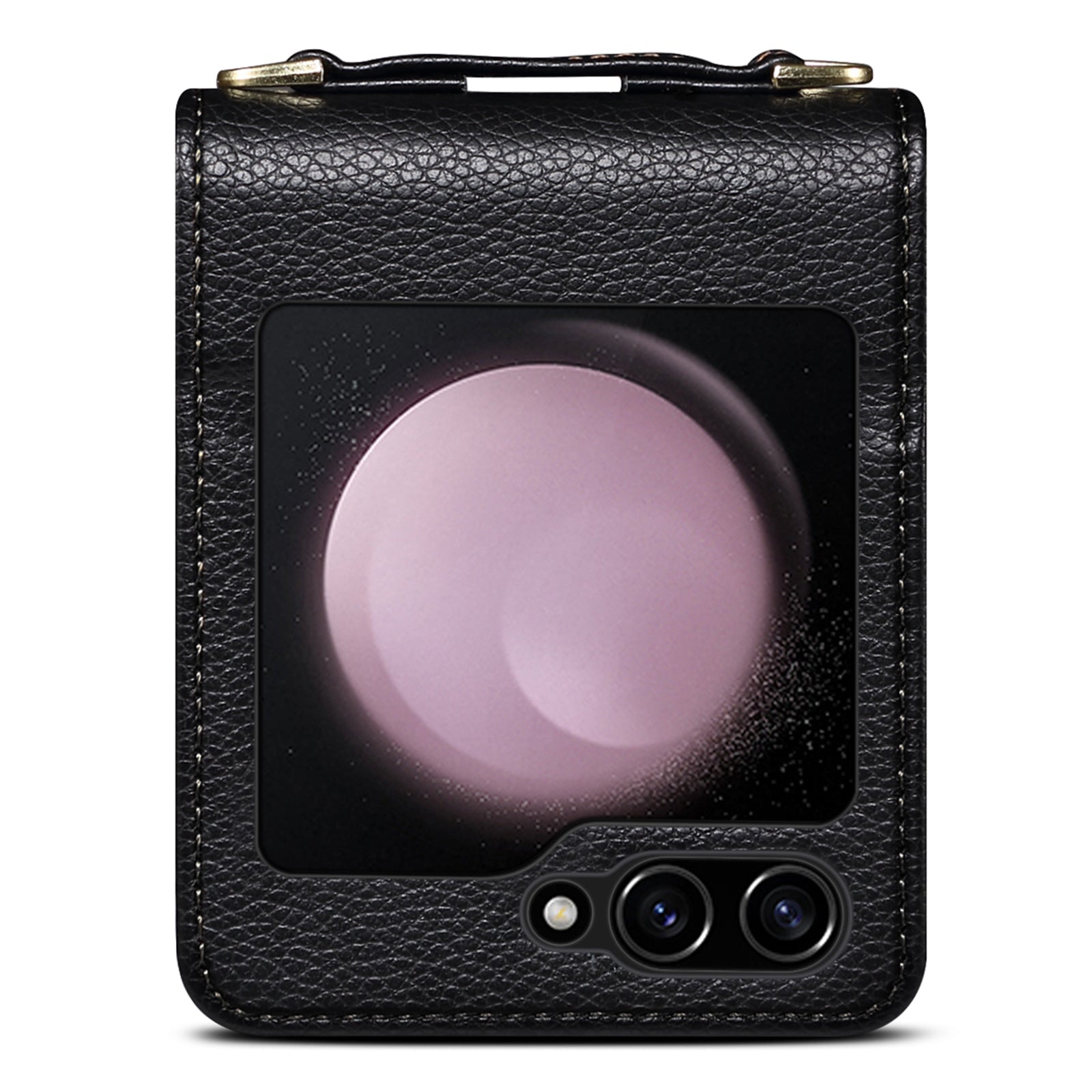 For Samsung Galaxy Z Flip5 5G Phone Cover Zipper Design PU Leather+PC Phone Cover with Strap