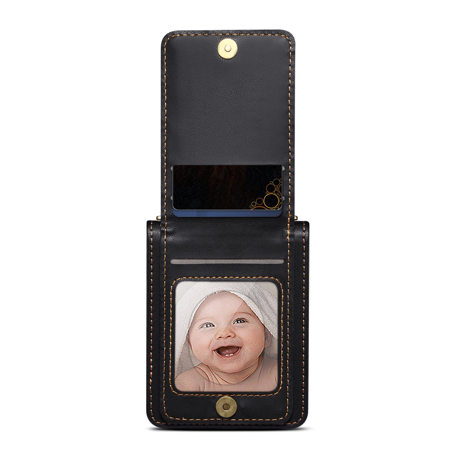 For Samsung Galaxy Z Flip5 5G Phone Case PU Leather+PC Phone Shell Card Holder with Strap