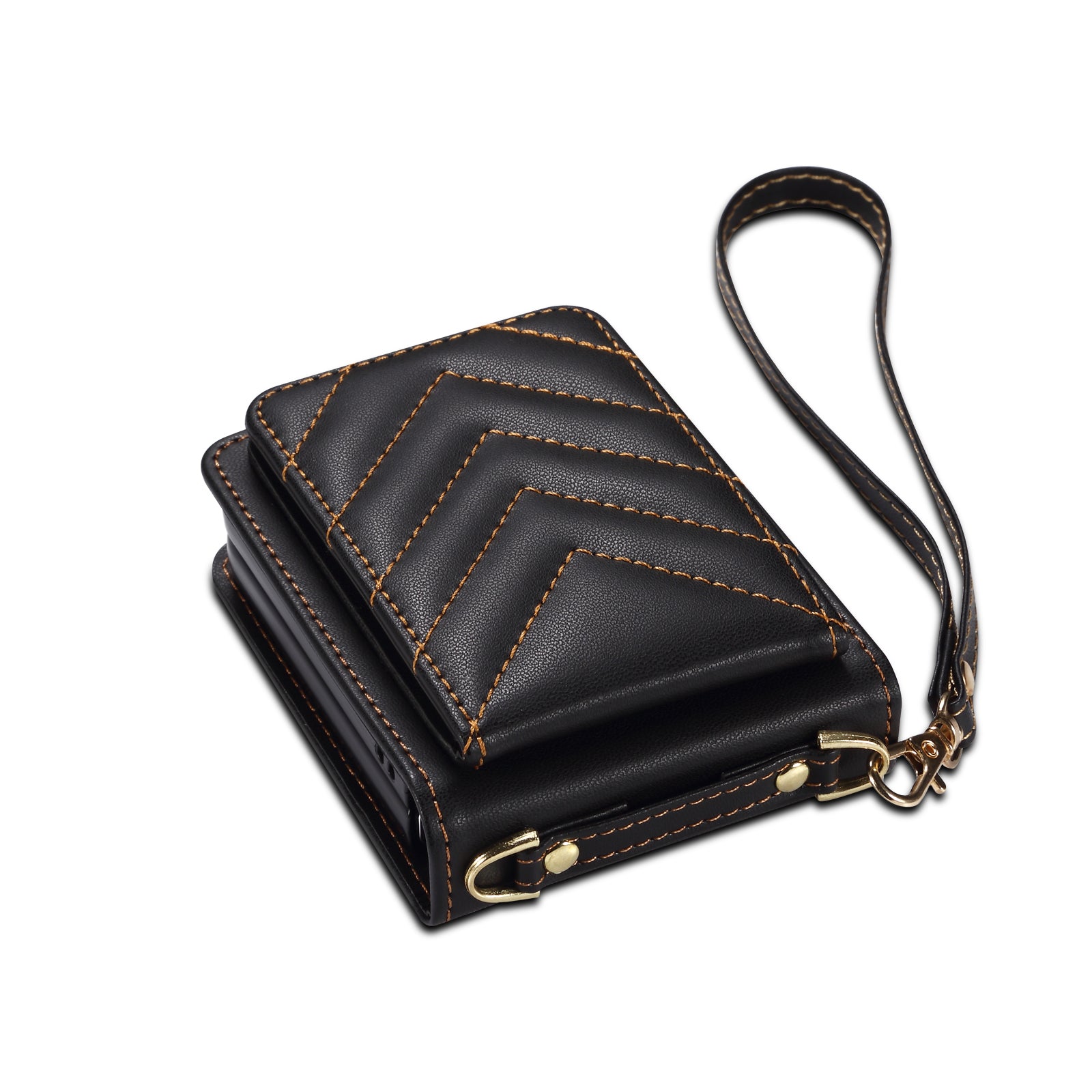 For Samsung Galaxy Z Flip5 5G Phone Case PU Leather+PC Phone Shell Card Holder with Strap