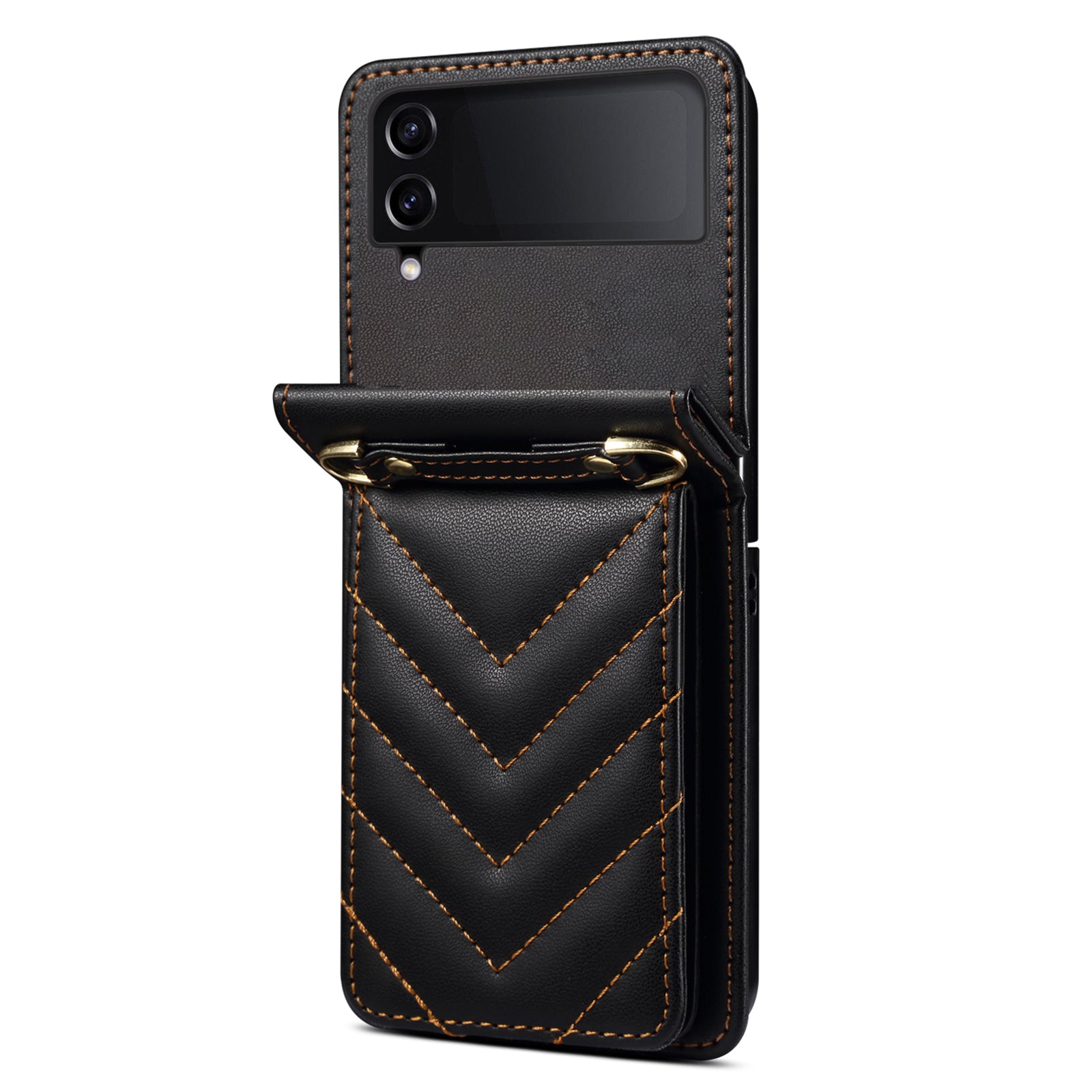 For Samsung Galaxy Z Flip4 5G Case PU Leather+PC Phone Cover Protective Phone Shell with Strap