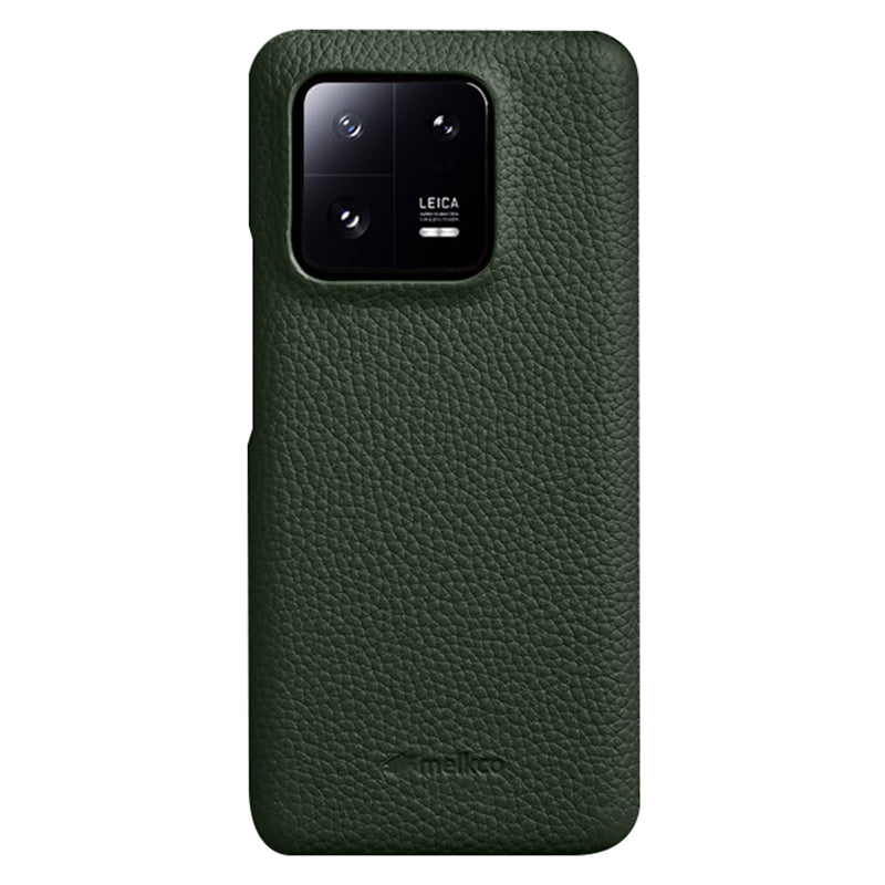 MELKCO Cellphone Case for Xiaomi 13 Pro 5G , Genuine Cow Leather Coated PC Anti-Drop Cover