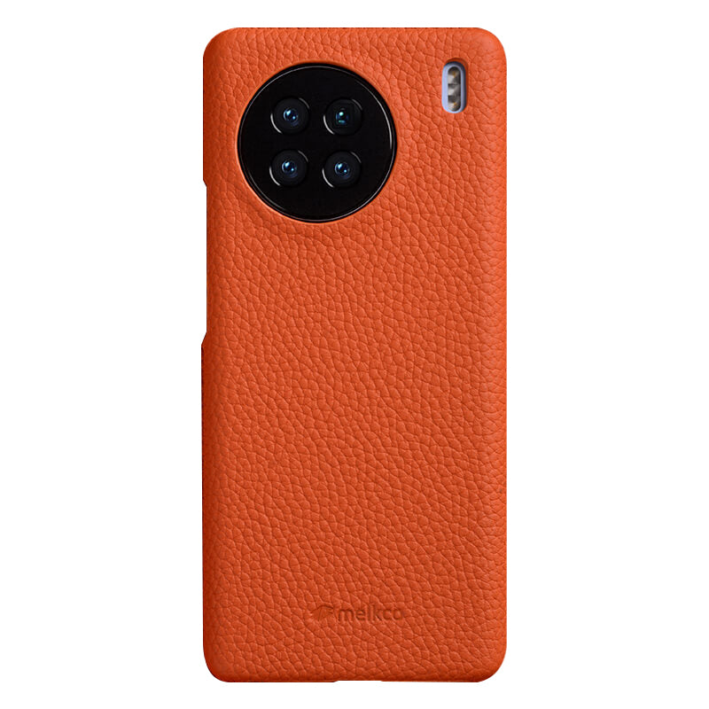 MELKCO Cellphone Case for vivo X90 5G Anti-shock Genuine Cow Leather Coated PC Cover