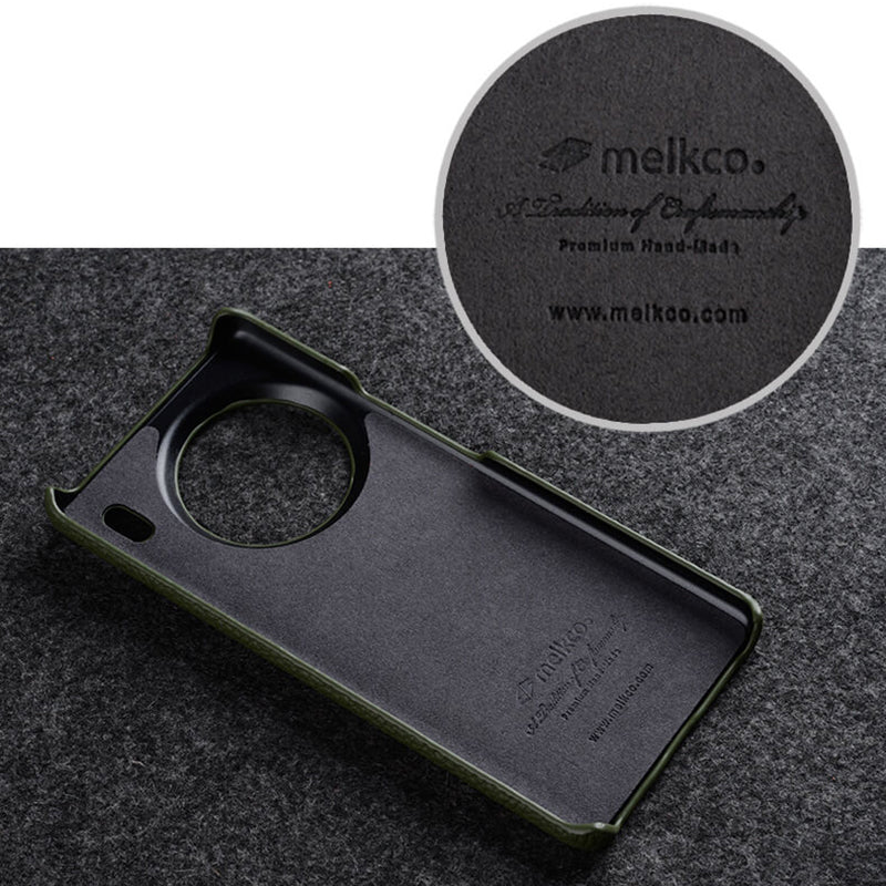 MELKCO Cellphone Case for vivo X90 5G Anti-shock Genuine Cow Leather Coated PC Cover