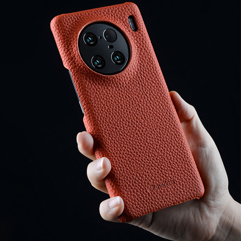 MELKCO Cellphone Case for vivo X90 5G Anti-shock Genuine Cow Leather Coated PC Cover
