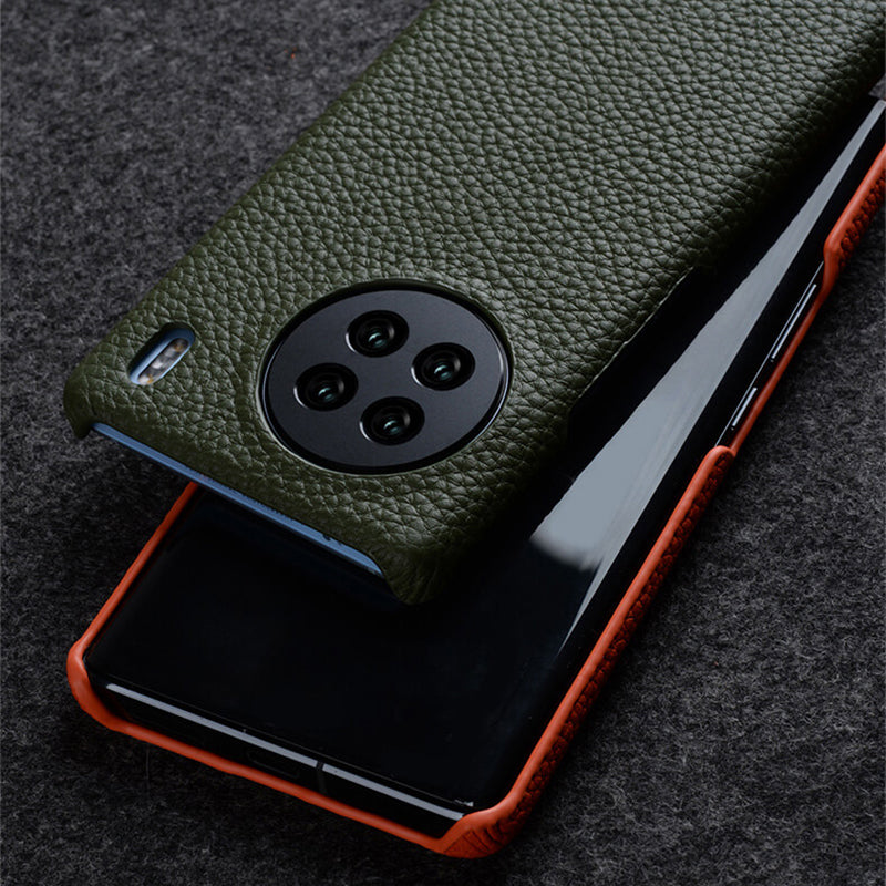 MELKCO Cellphone Case for vivo X90 5G Anti-shock Genuine Cow Leather Coated PC Cover
