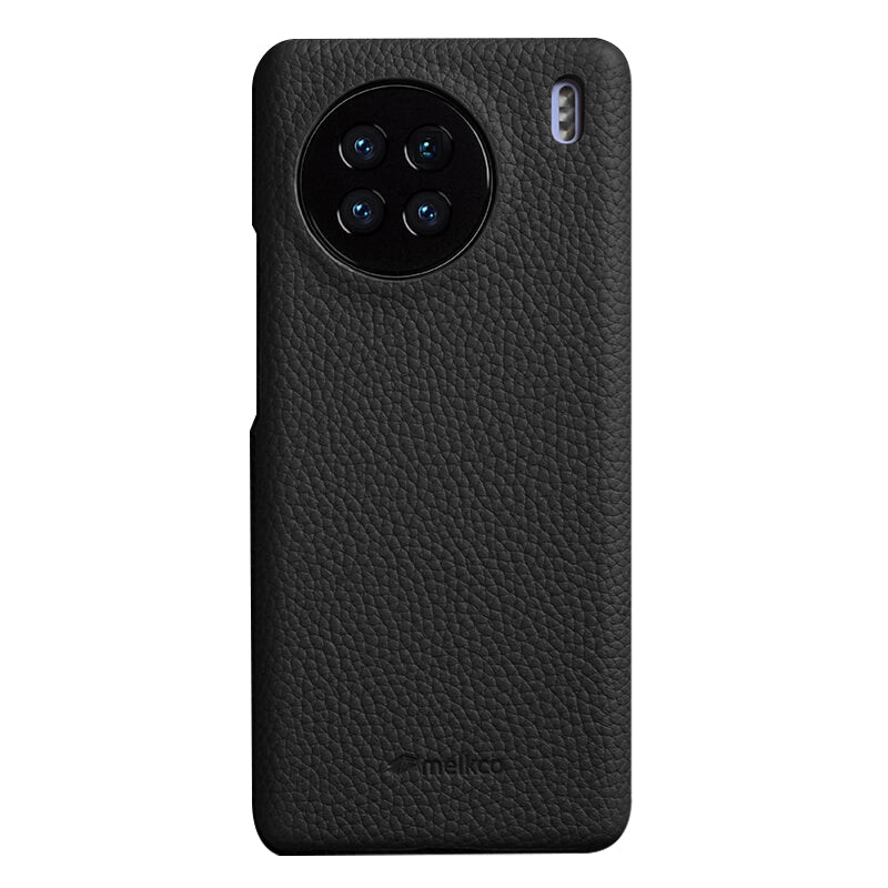 MELKCO Cellphone Case for vivo X90 5G Anti-shock Genuine Cow Leather Coated PC Cover