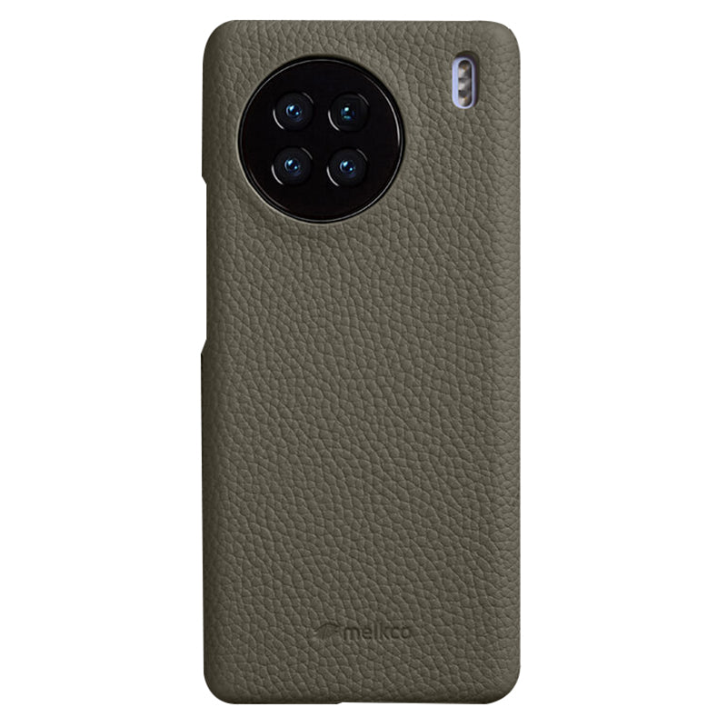 MELKCO Cellphone Case for vivo X90 5G Anti-shock Genuine Cow Leather Coated PC Cover
