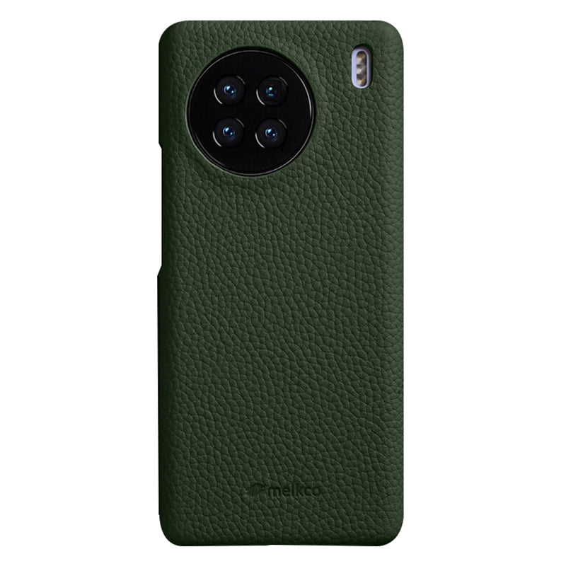 MELKCO Cellphone Case for vivo X90 5G Anti-shock Genuine Cow Leather Coated PC Cover