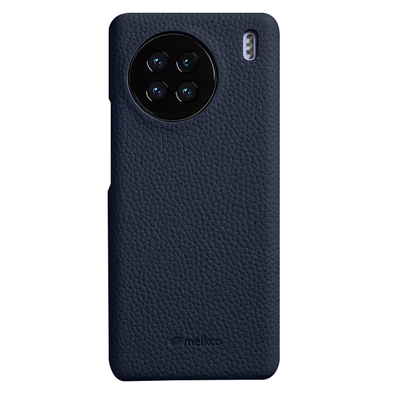 MELKCO Cellphone Case for vivo X90 5G Anti-shock Genuine Cow Leather Coated PC Cover