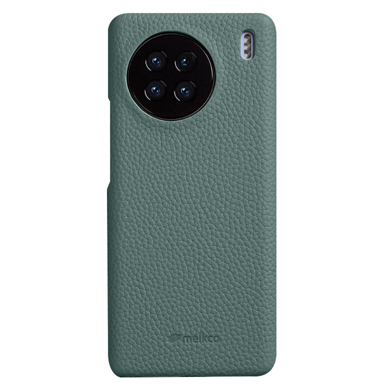 MELKCO Cellphone Case for vivo X90 5G Anti-shock Genuine Cow Leather Coated PC Cover