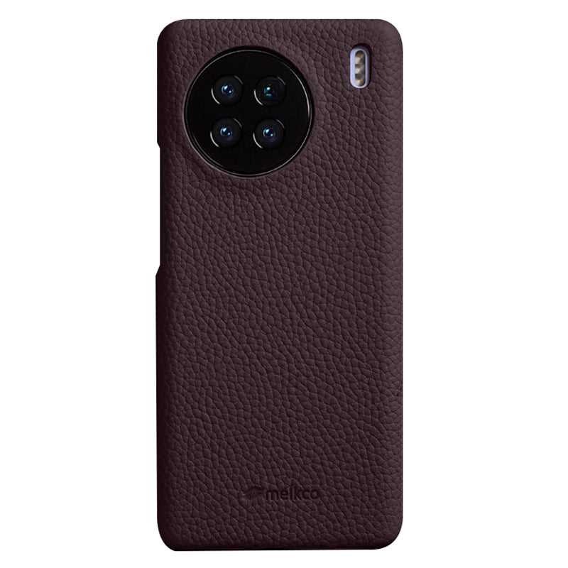 MELKCO Cellphone Case for vivo X90 5G Anti-shock Genuine Cow Leather Coated PC Cover