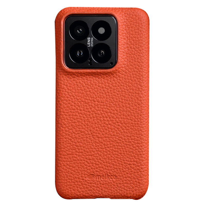 MELKCO For Xiaomi 14 Phone Case Incomplete Edge Genuine Cow Leather Coated PC Cover