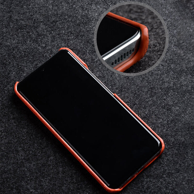 MELKCO For Xiaomi 14 Phone Case Incomplete Edge Genuine Cow Leather Coated PC Cover