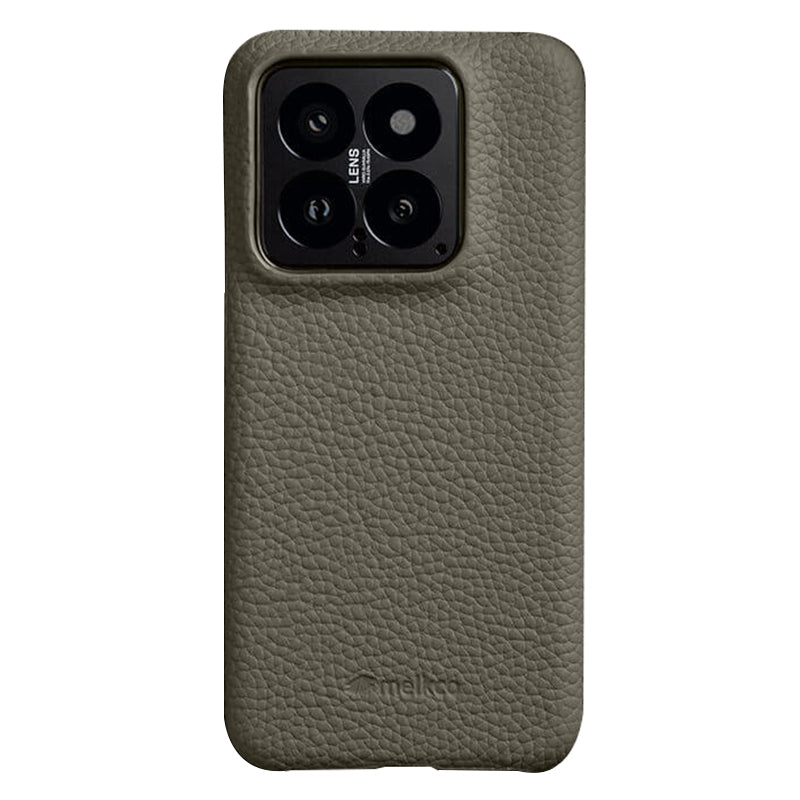 MELKCO For Xiaomi 14 Phone Case Incomplete Edge Genuine Cow Leather Coated PC Cover