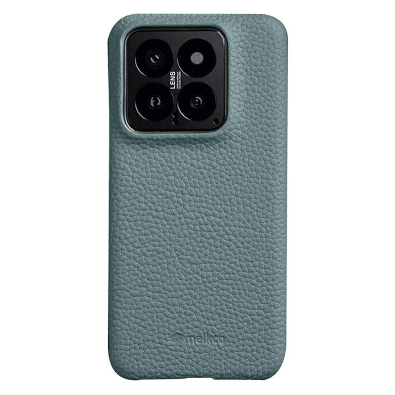 MELKCO For Xiaomi 14 Phone Case Incomplete Edge Genuine Cow Leather Coated PC Cover