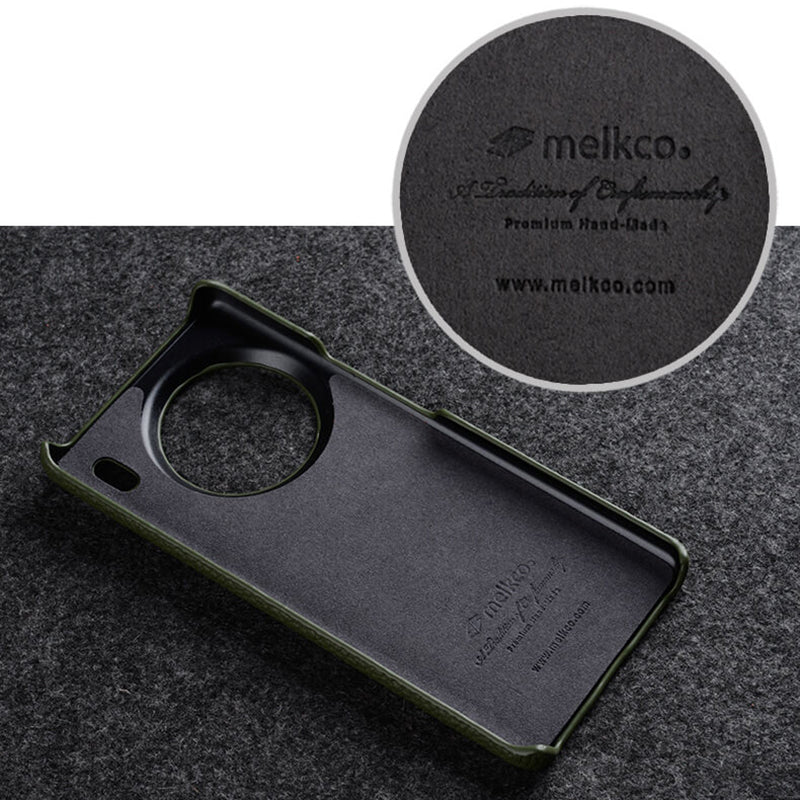 MELKCO For vivo X90 Pro 5G Incomplete Edge Shock-absorbing Phone Case Genuine Cow Leather Coated PC Cover