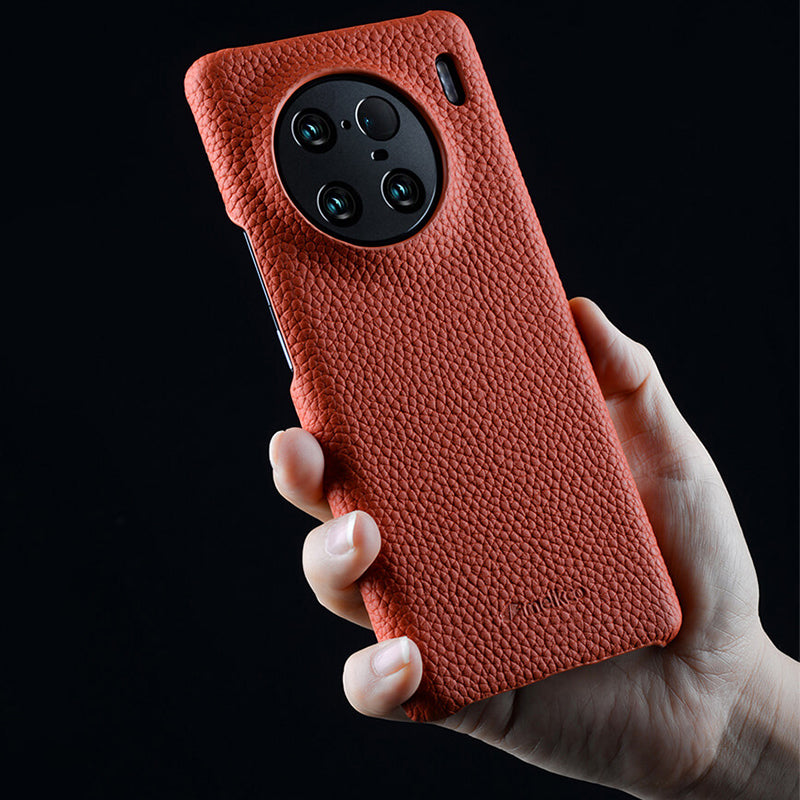 MELKCO For vivo X90 Pro 5G Incomplete Edge Shock-absorbing Phone Case Genuine Cow Leather Coated PC Cover