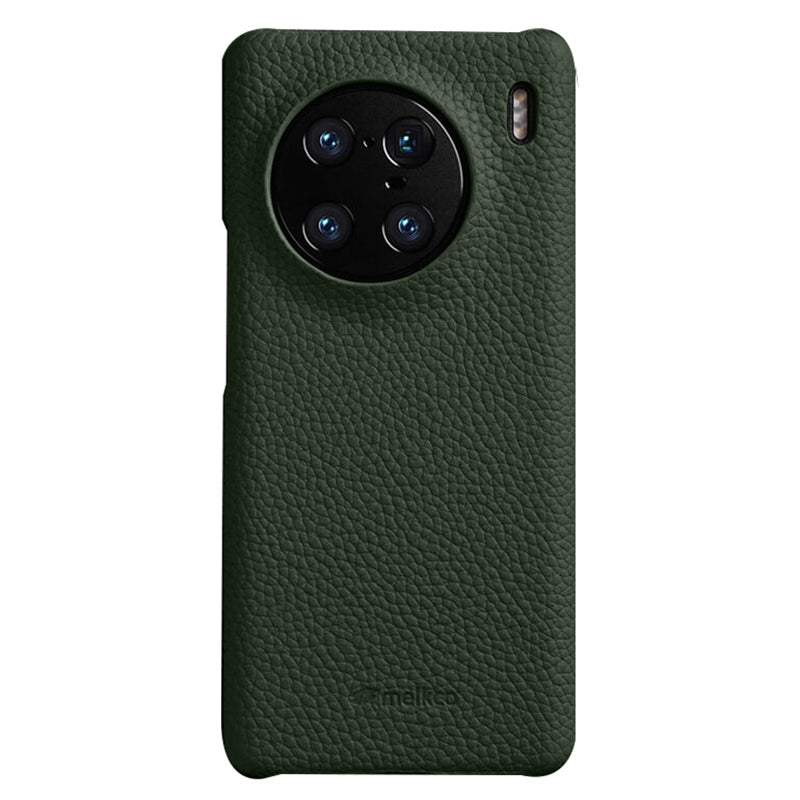 MELKCO For vivo X90 Pro 5G Incomplete Edge Shock-absorbing Phone Case Genuine Cow Leather Coated PC Cover