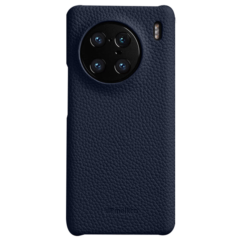 MELKCO For vivo X90 Pro 5G Incomplete Edge Shock-absorbing Phone Case Genuine Cow Leather Coated PC Cover