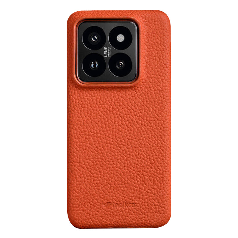 MELKCO For Xiaomi 14 Pro Incomplete Edge Phone Case Genuine Cow Leather Coated PC Cover