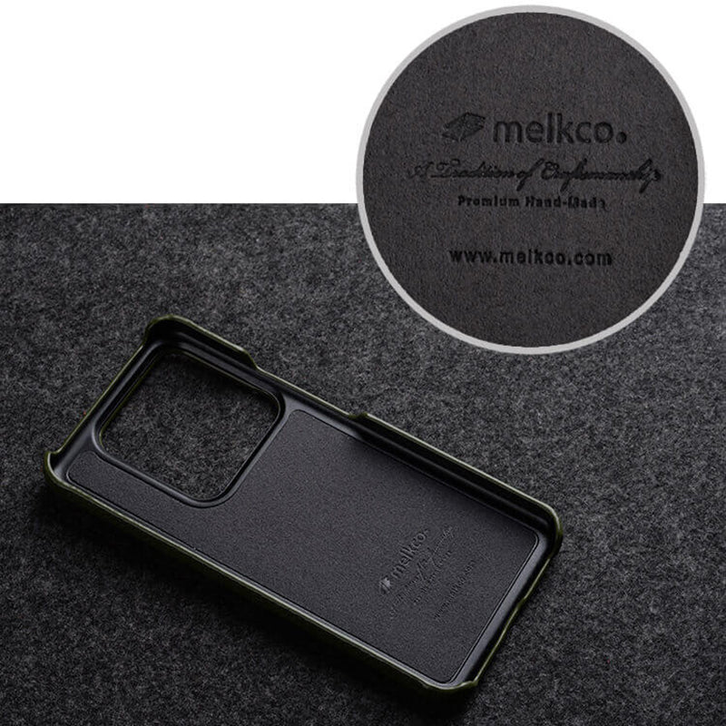 MELKCO For Xiaomi 14 Pro Incomplete Edge Phone Case Genuine Cow Leather Coated PC Cover