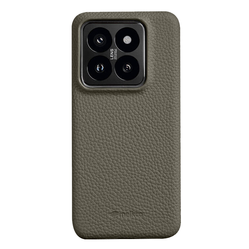 MELKCO For Xiaomi 14 Pro Incomplete Edge Phone Case Genuine Cow Leather Coated PC Cover