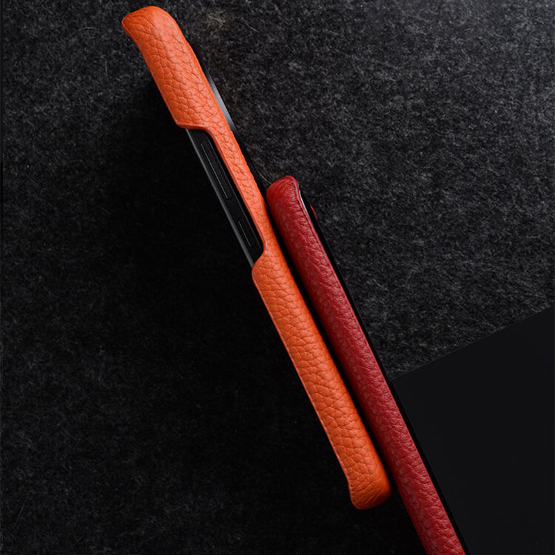 MELKCO Cellphone Case for Xiaomi 13 Incomplete Edge Genuine Cow Leather Coated PC Cover