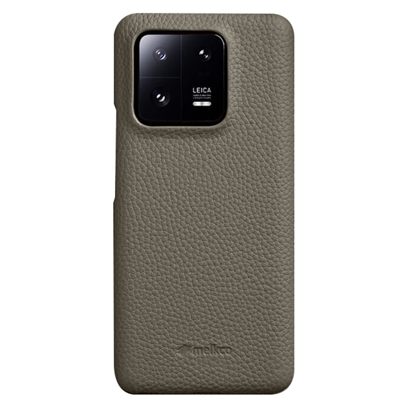 MELKCO Cellphone Case for Xiaomi 13 Incomplete Edge Genuine Cow Leather Coated PC Cover