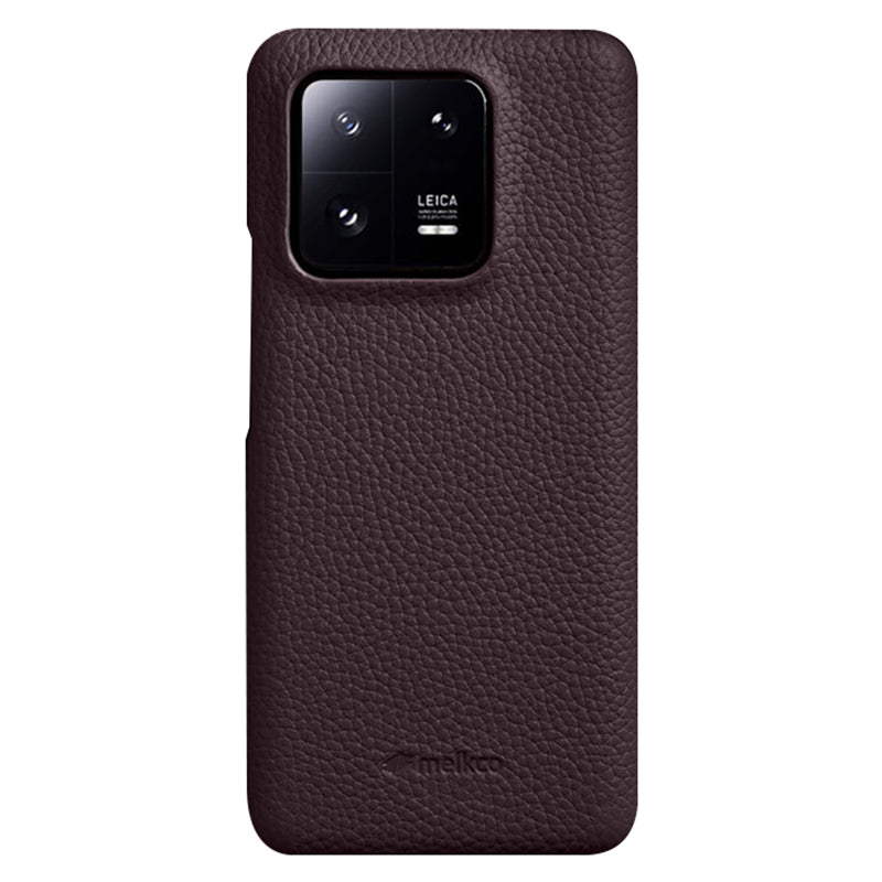 MELKCO Cellphone Case for Xiaomi 13 Incomplete Edge Genuine Cow Leather Coated PC Cover