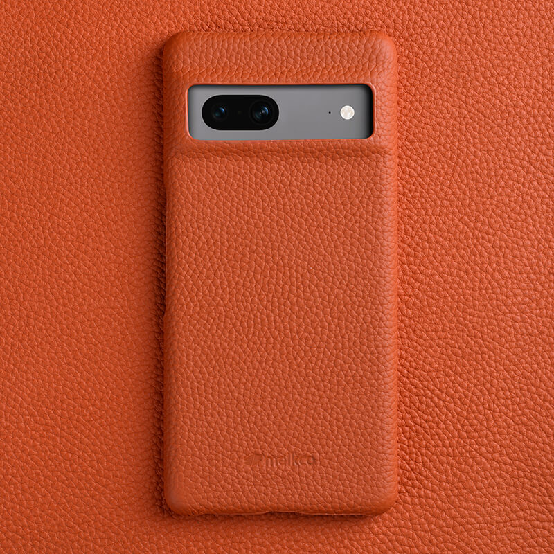MELKCO Cellphone Case for Google Pixel 7 5G Genuine Cow Leather Coated PC Scratch Proof Cover