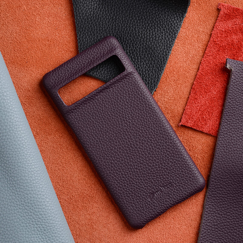 MELKCO Cellphone Case for Google Pixel 7 5G Genuine Cow Leather Coated PC Scratch Proof Cover