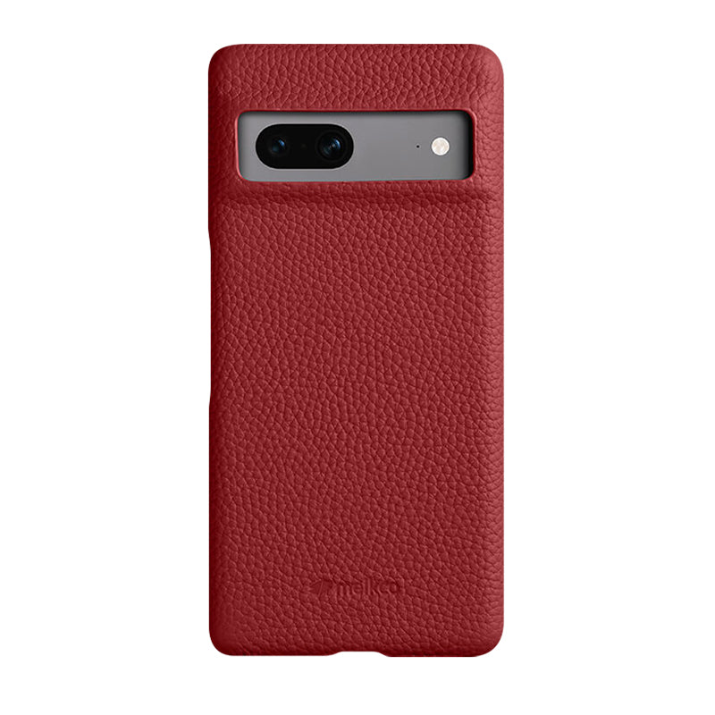 MELKCO Cellphone Case for Google Pixel 7 5G Genuine Cow Leather Coated PC Scratch Proof Cover