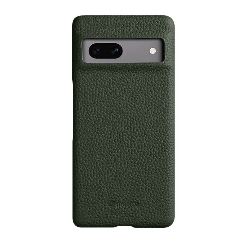 MELKCO Cellphone Case for Google Pixel 7 5G Genuine Cow Leather Coated PC Scratch Proof Cover