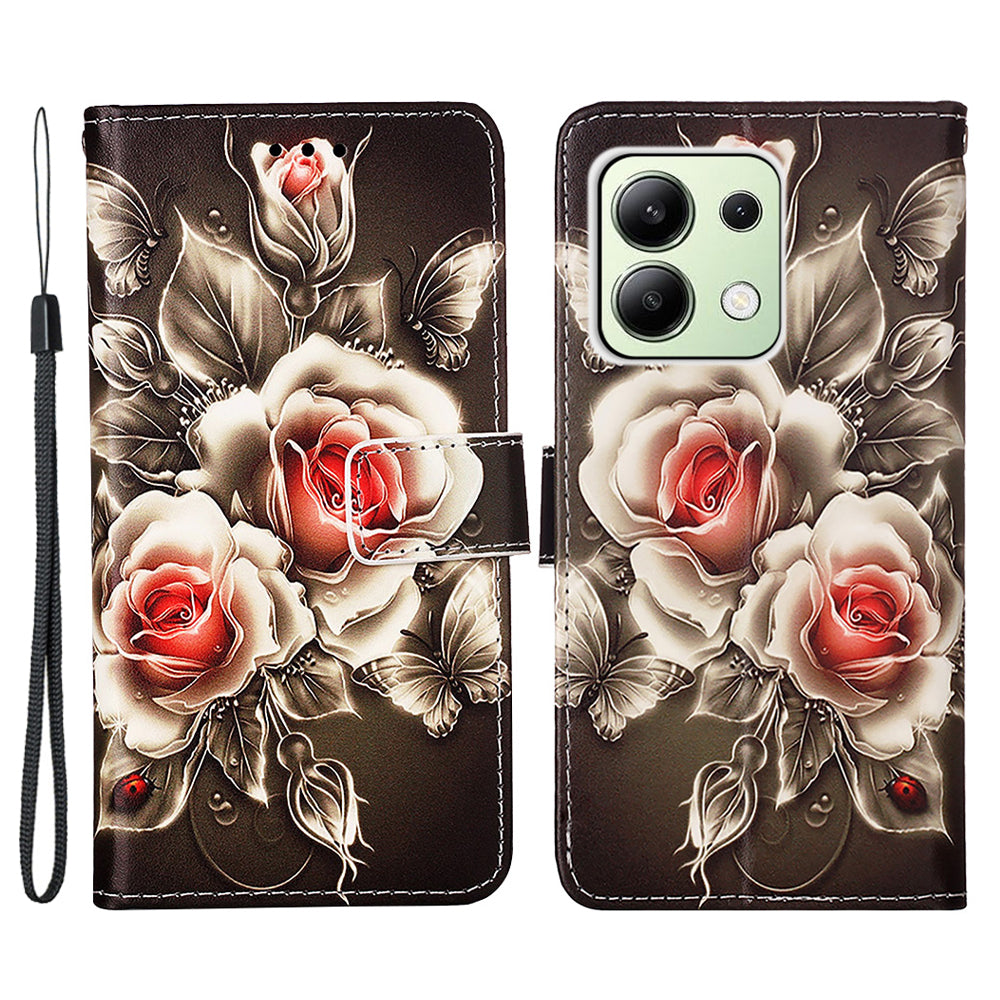 YB Pattern Printing Leather Series-4 for Xiaomi Redmi Note 13 4G Phone Case with Hand Strap